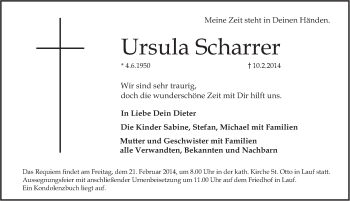 Traueranzeige von Ursula Scharrer von Pegnitz-Zeitung